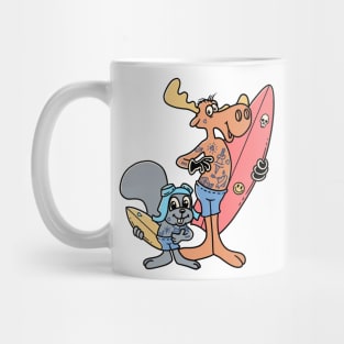 Rocky and bullwinkle surfing Mug